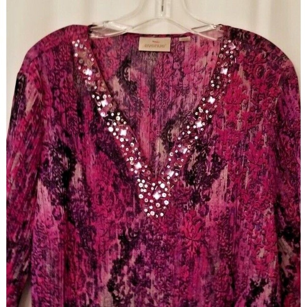 Avenue Women's Top Beaded & Pleated  Ombre Paisley V-Neck Size 22/24